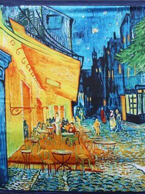 2/$30 NWT Café Terrace at Night 90x90 Silky Satin Scarf Large Square Art Print